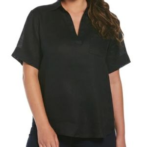 ANDEAWY Black Collar Short Sleeve Shirt without Buttons Top